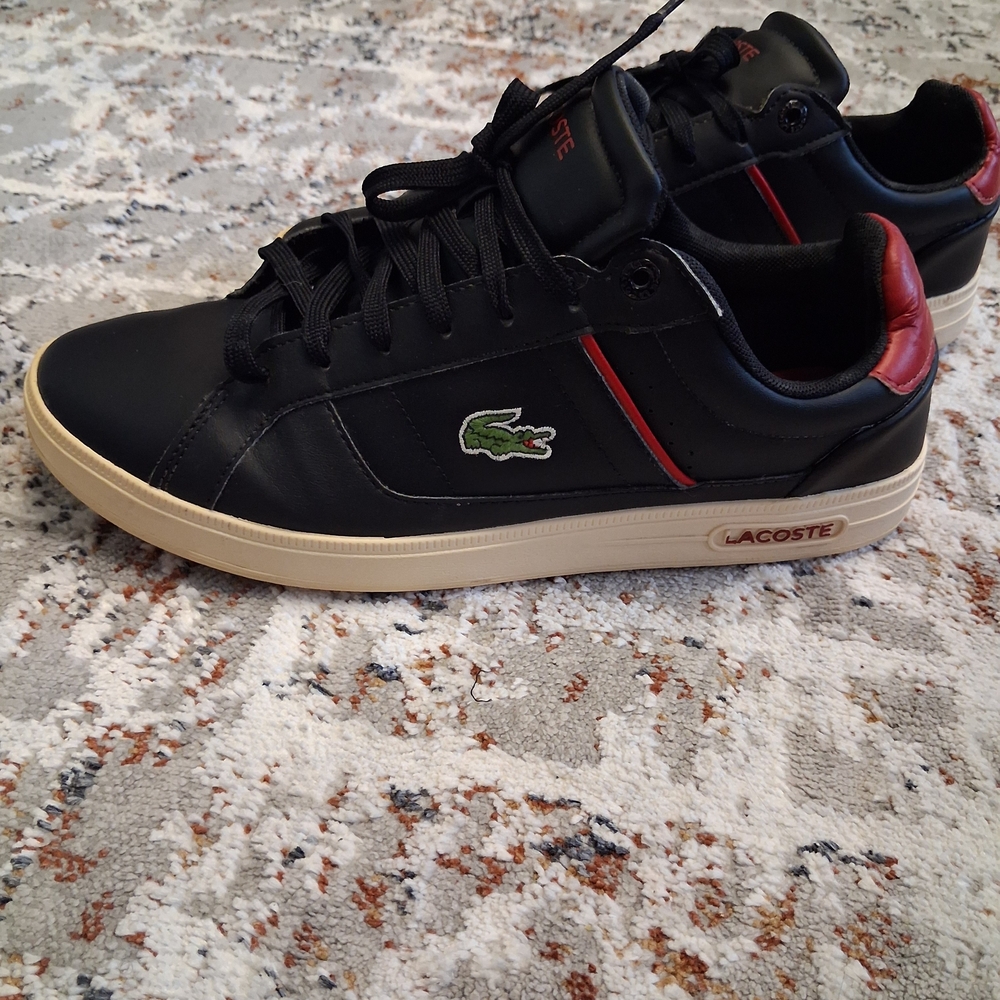 Lacoste Men's Black Sneakers with Red and Cream Accents